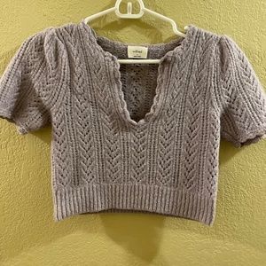 Wilfred Crochet V-Neck Sweater Short Sleeve Purple